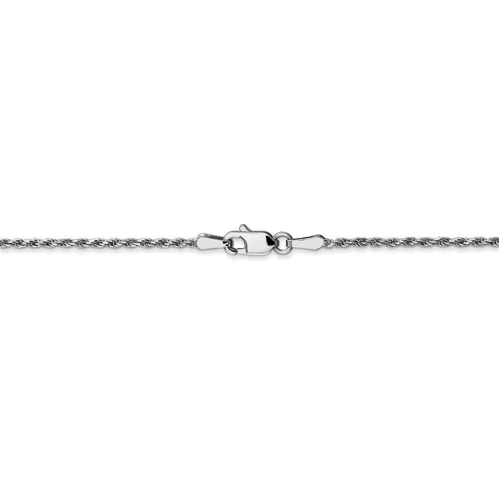 1.3mm, 10k White Gold Diamond Cut Solid Rope Chain Anklet or Bracelet