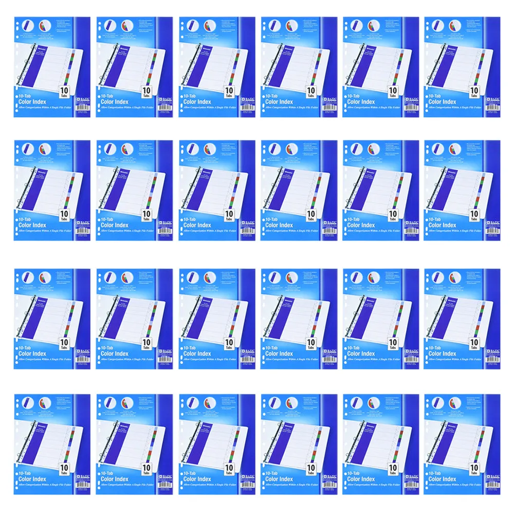 24 Packs Index Tabs Dividers 3 Ring Binder 10 Inserts Organizer 8.5"X11" Letter