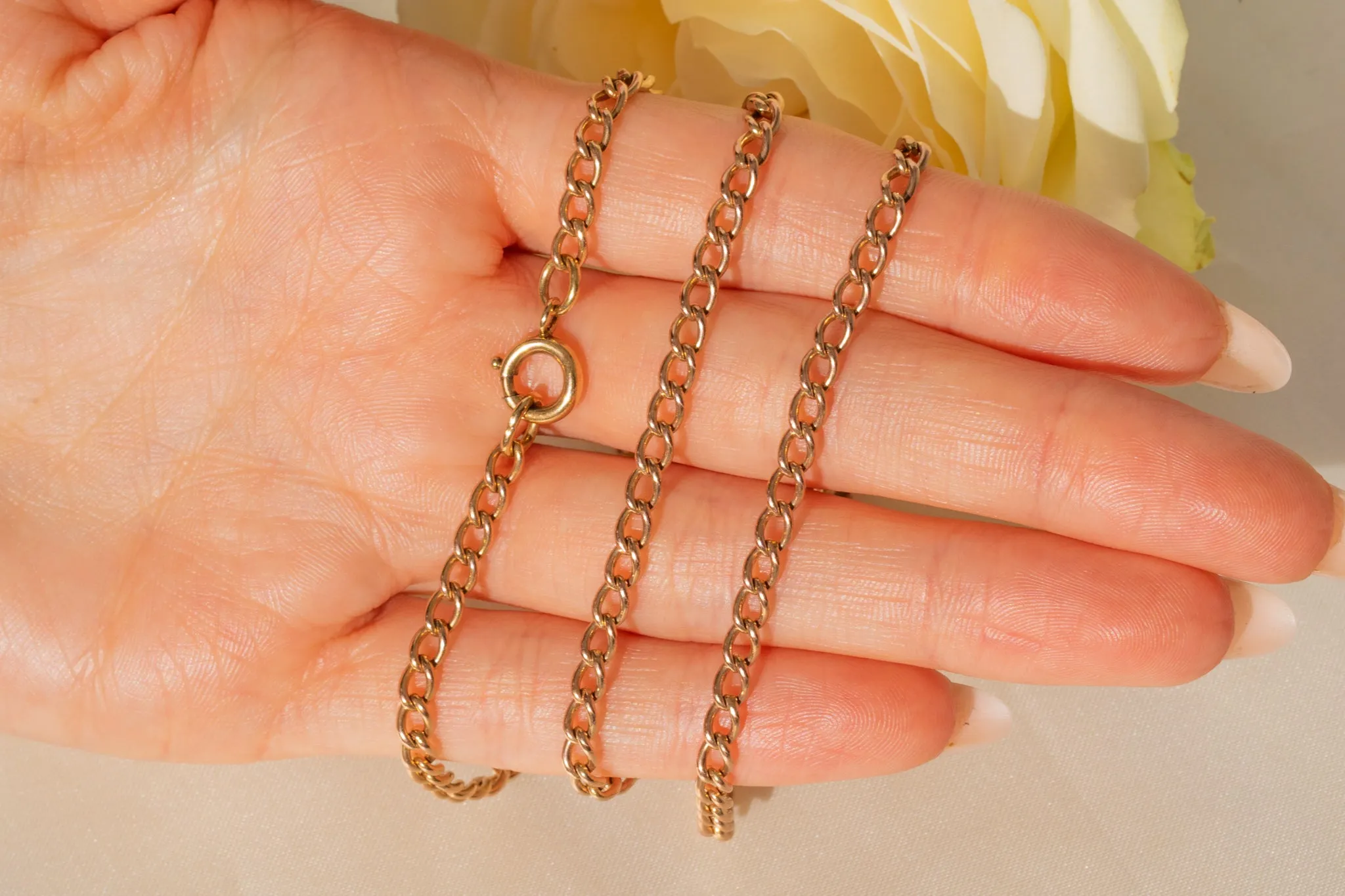 26.5" Antique 9ct Gold Curb Chain, 17.2g