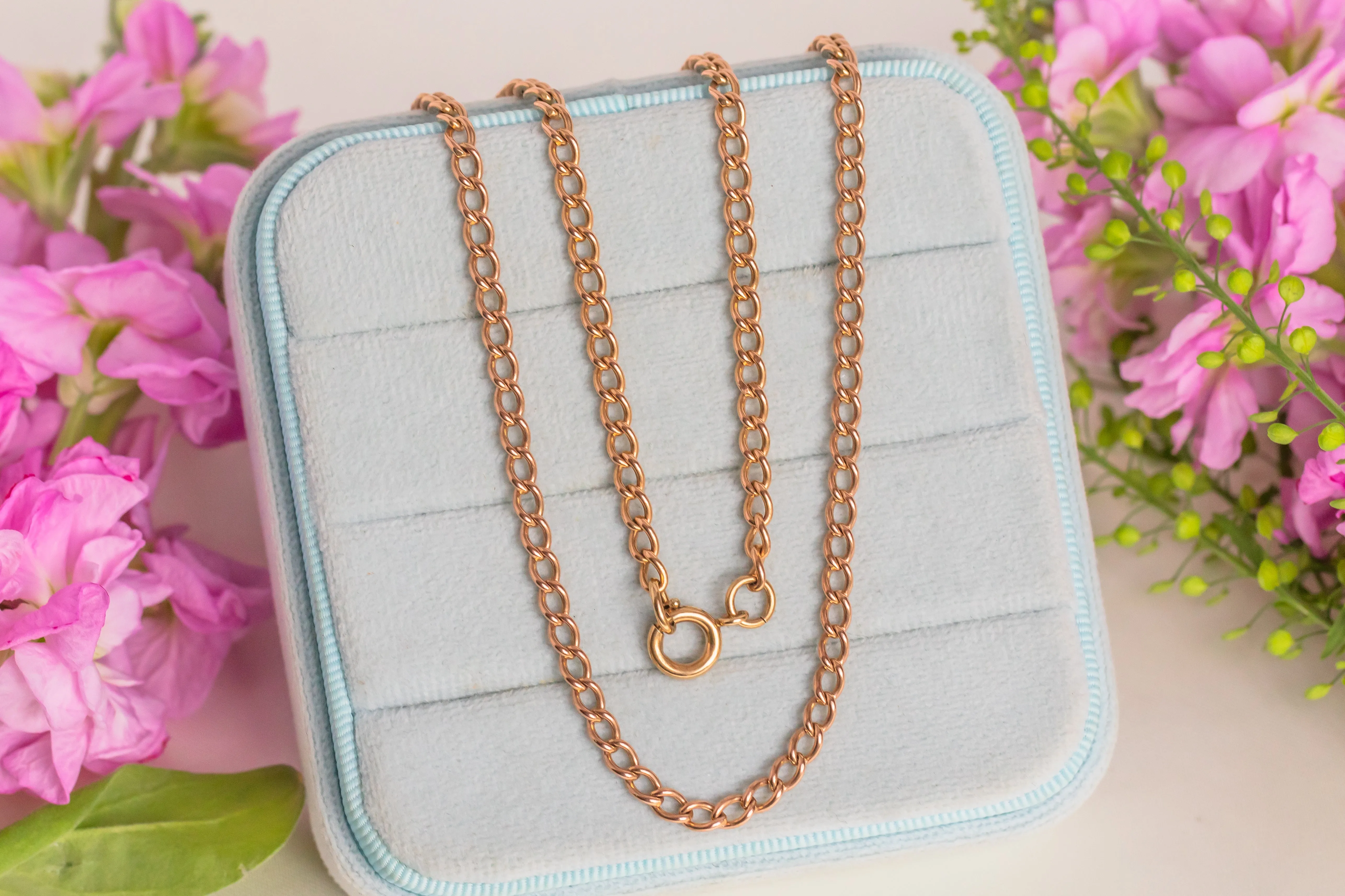 26.5" Antique 9ct Gold Curb Chain, 17.2g