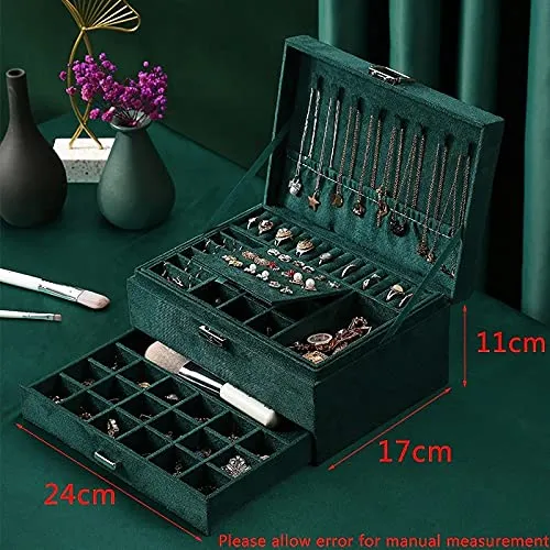 3 Layer Velvet Jewelry Box (Lockable) - Special Gifts For Wife, Mom, Women, Birthday, Anniversary Gift (24x17x11 cm)