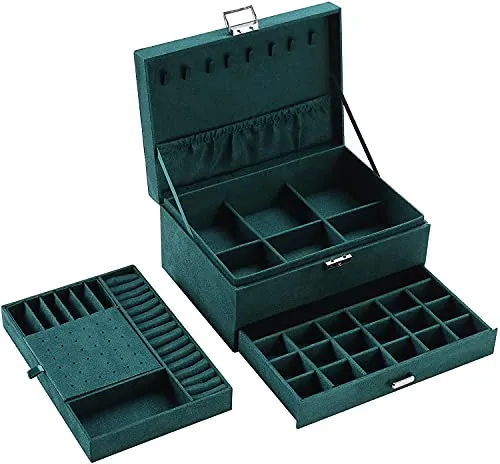 3 Layer Velvet Jewelry Box (Lockable) - Special Gifts For Wife, Mom, Women, Birthday, Anniversary Gift (24x17x11 cm)