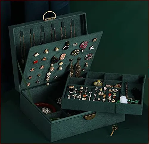 3 Layer Velvet Jewelry Box (Lockable) - Special Gifts For Wife, Mom, Women, Birthday, Anniversary Gift (24x17x11 cm)