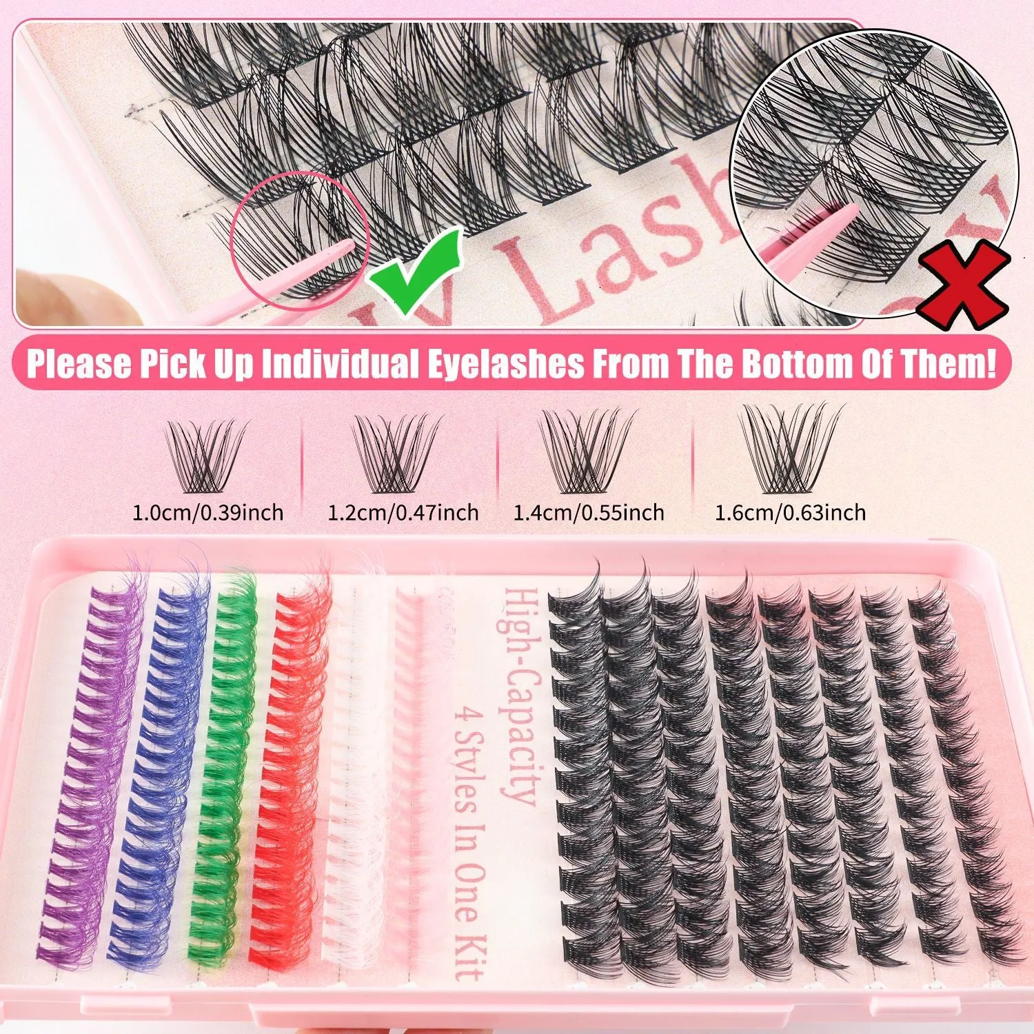 392 Eyelashes Set DIY Lash Clusters Kit | High-Capacity | 4 Styles | Black & Colorful Lashes