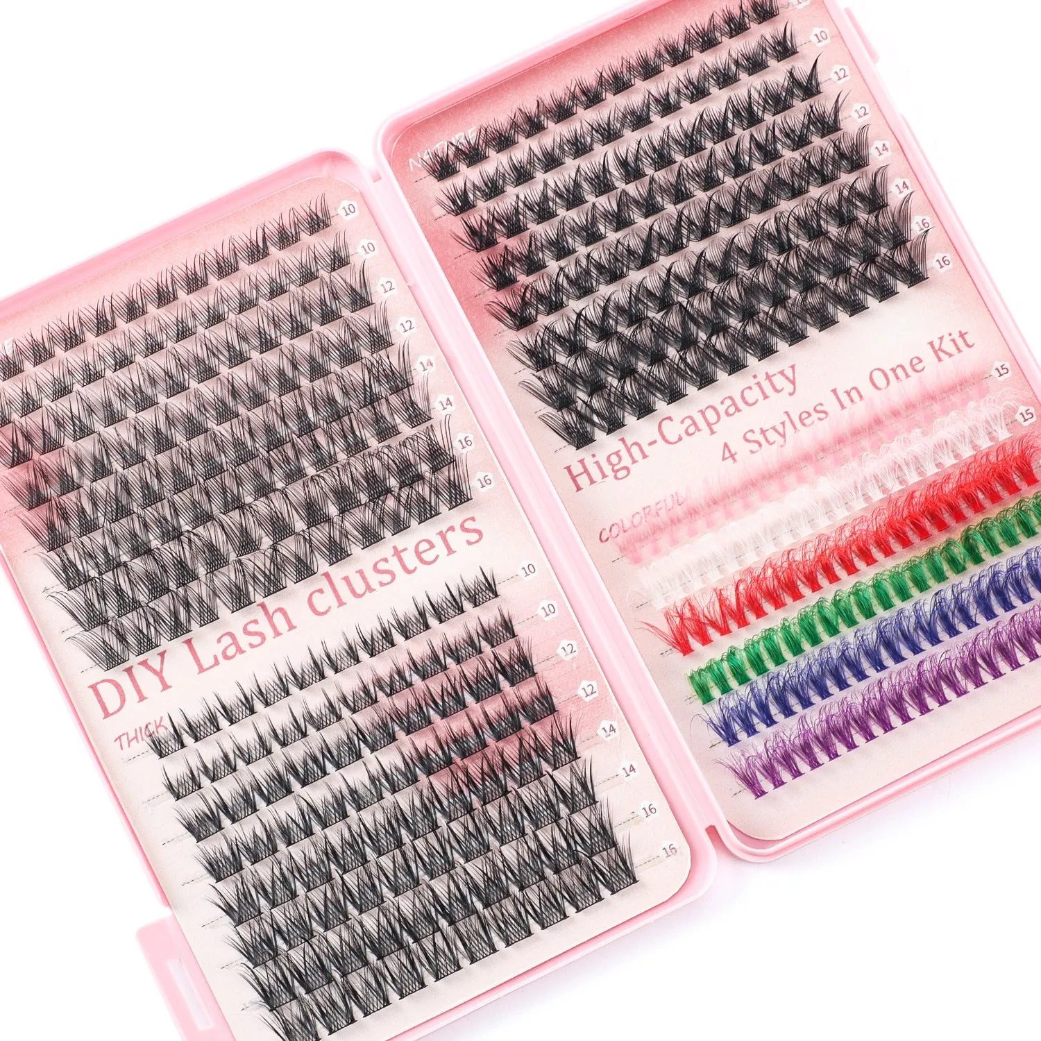 392 Eyelashes Set DIY Lash Clusters Kit | High-Capacity | 4 Styles | Black & Colorful Lashes