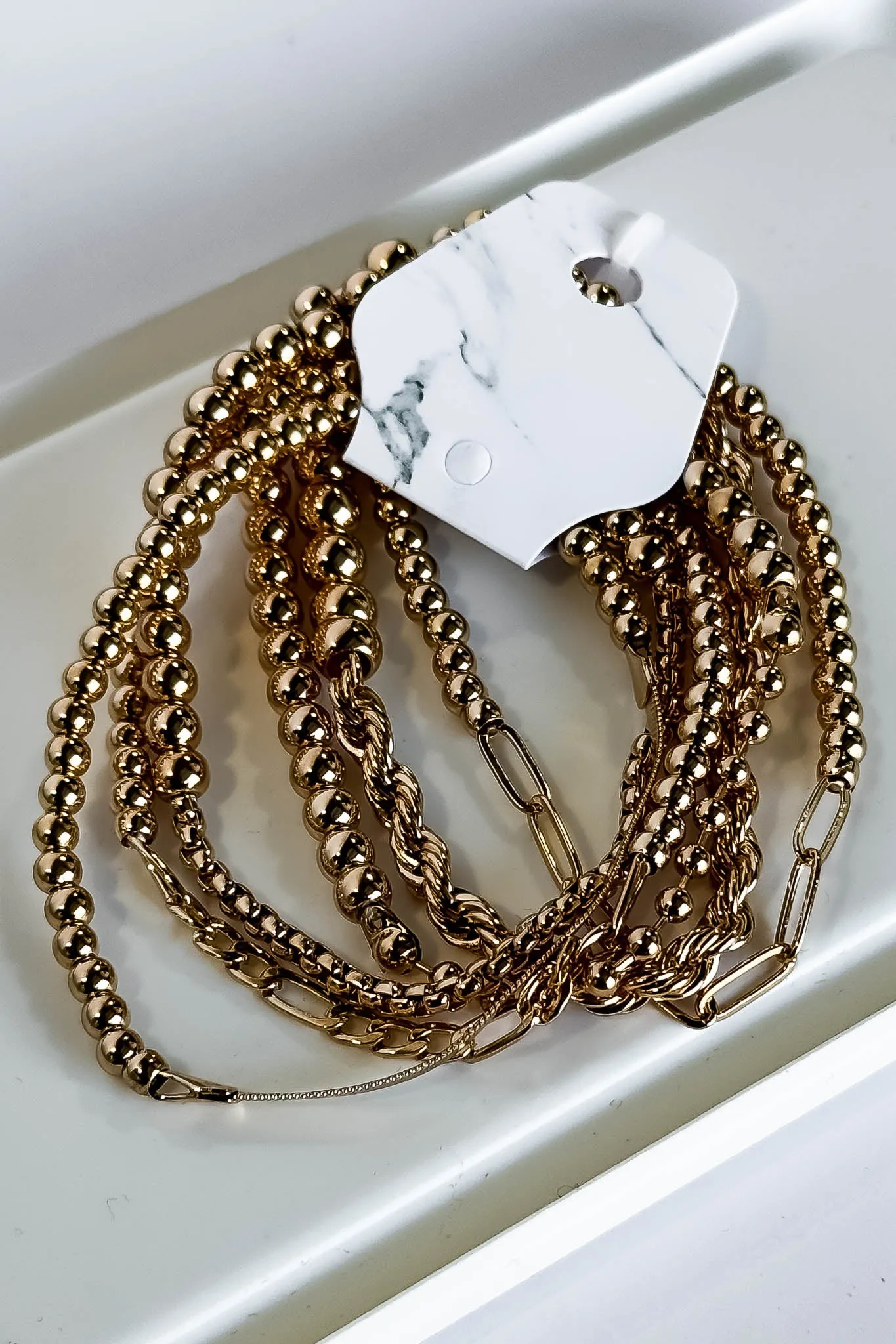 5 Chain Half Bead Stretch Bracelets