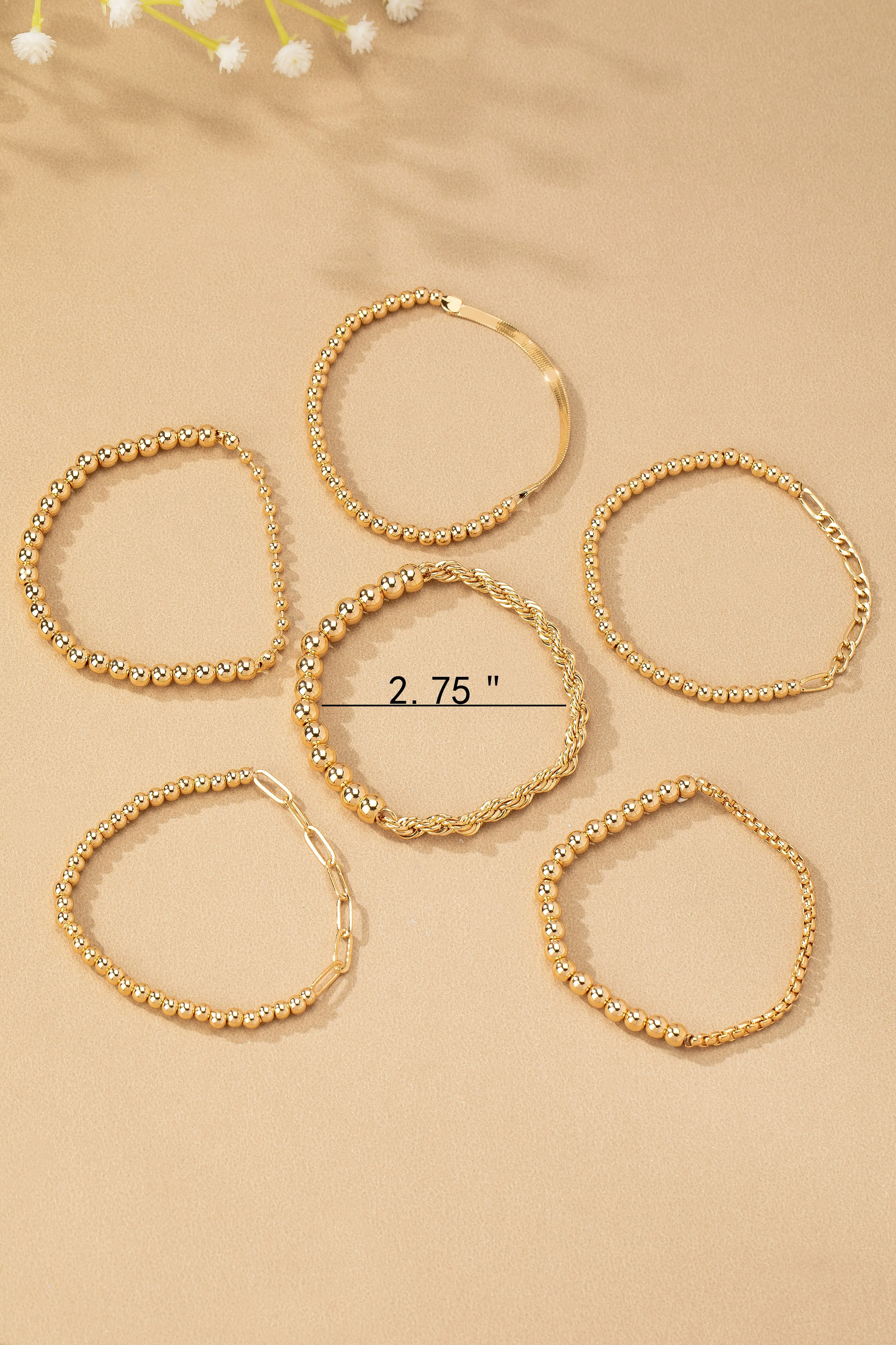 5 Chain Half Bead Stretch Bracelets