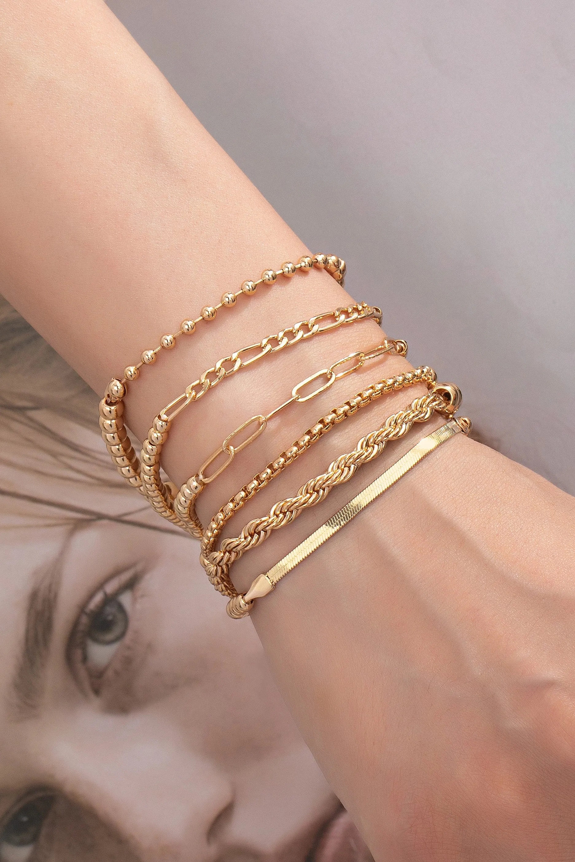 5 Chain Half Bead Stretch Bracelets