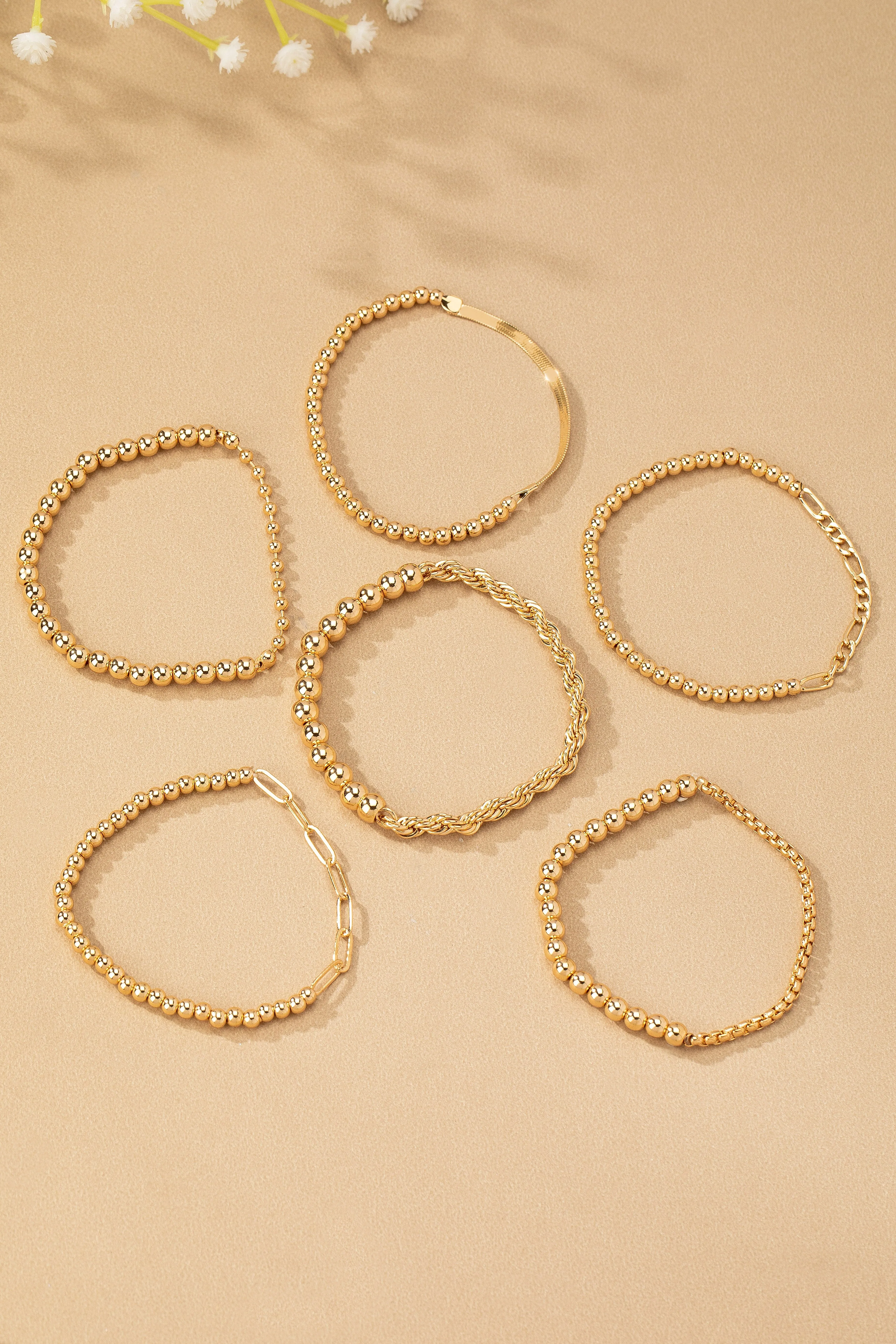 5 Chain Half Bead Stretch Bracelets