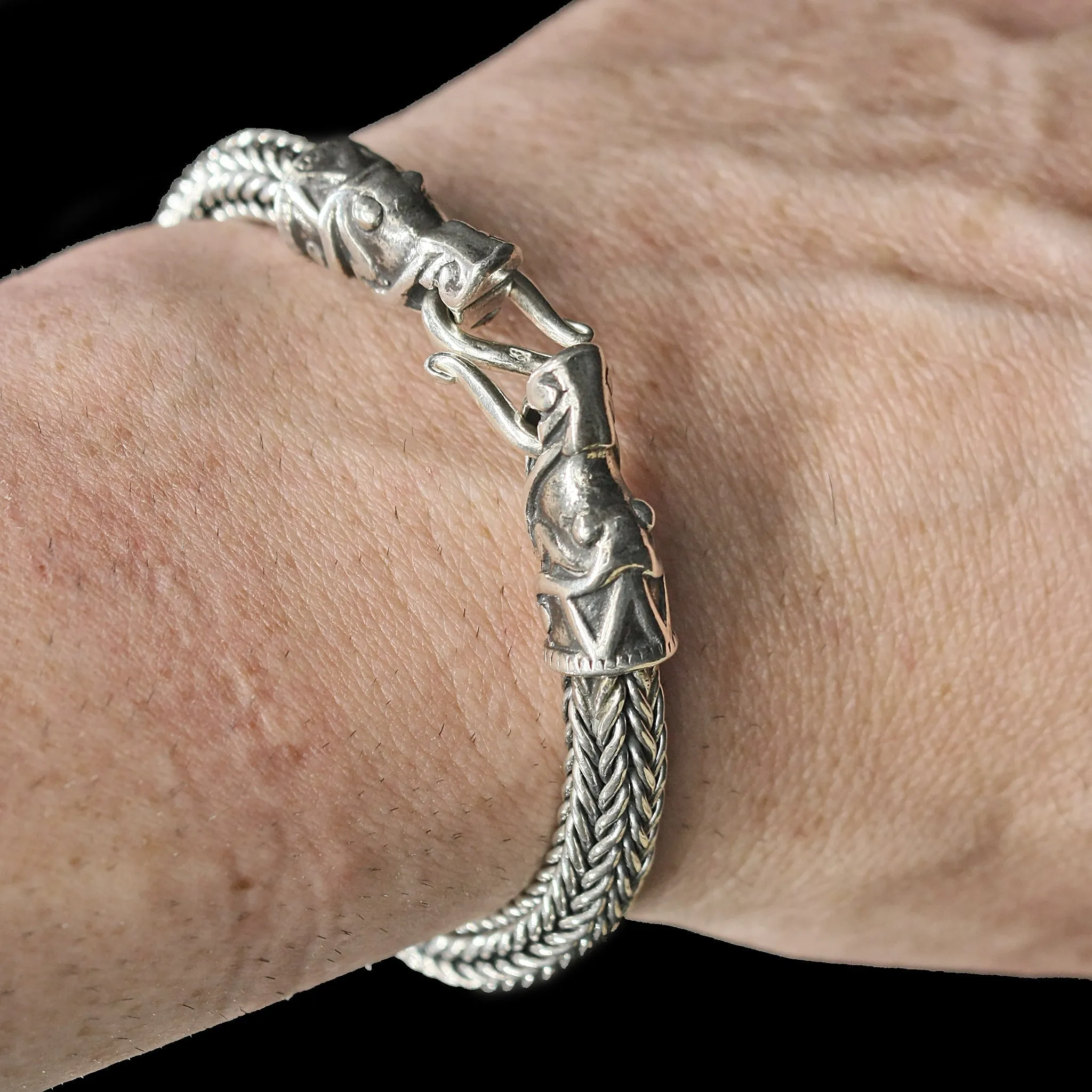 8mm Silver Snake Bracelet With Gotlandic Dragon Heads