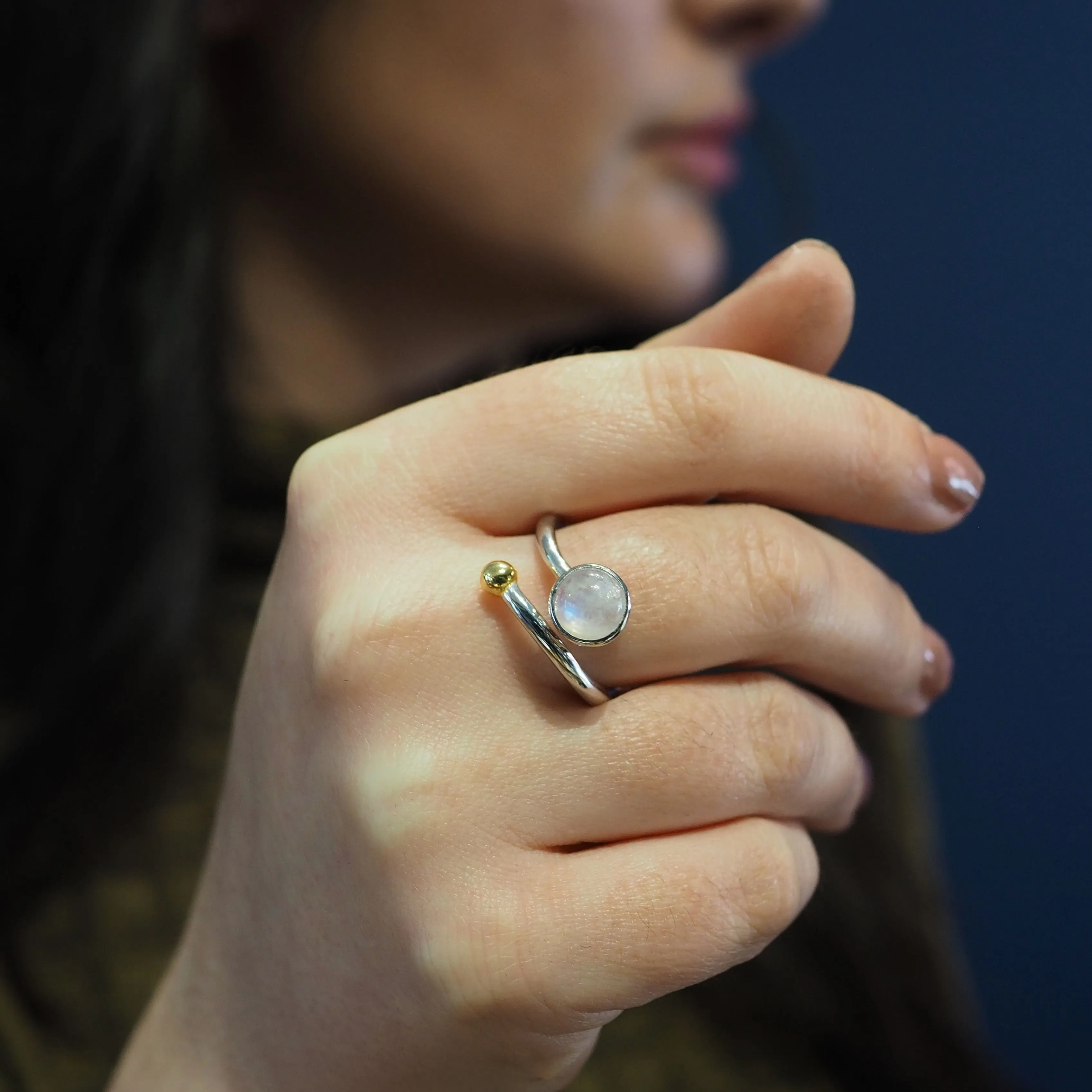 Adjustable Honeysuckle Ring in Silver Gold & gemstones