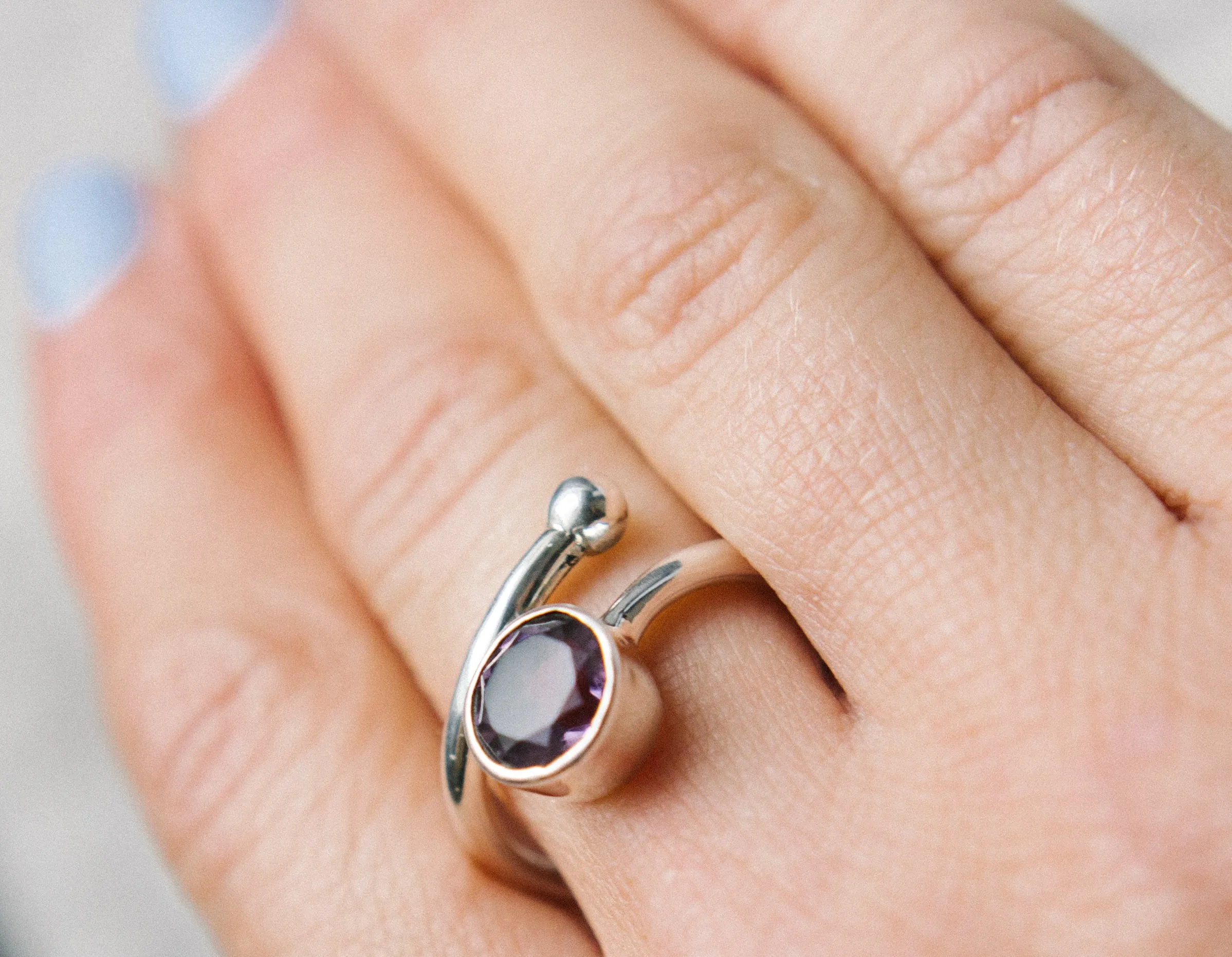Adjustable Honeysuckle Ring in Silver Gold & gemstones