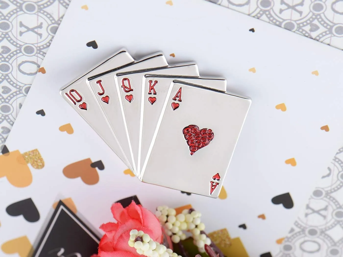 Alilang Crystal Rhinestone Royal Flush Poker Playing Hand Cards Brooch Pin