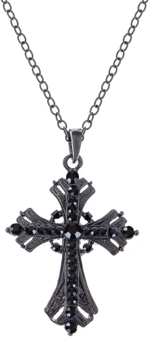 Alilang Silvery Tone Religious Cross Pendant Necklace w/Aquamarine Blue Or Clear Crystal Rhinestones