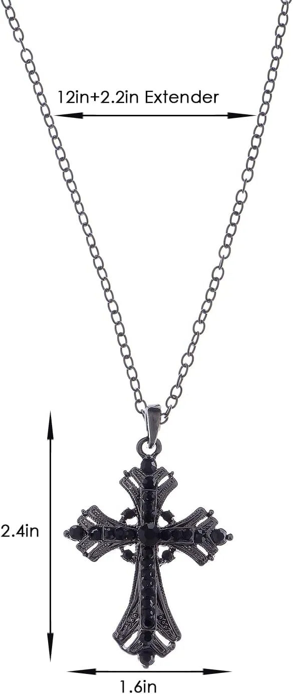 Alilang Silvery Tone Religious Cross Pendant Necklace w/Aquamarine Blue Or Clear Crystal Rhinestones