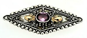 Amethyst Sterling Silver Vintage Brooch with Yellow Gold Accents
