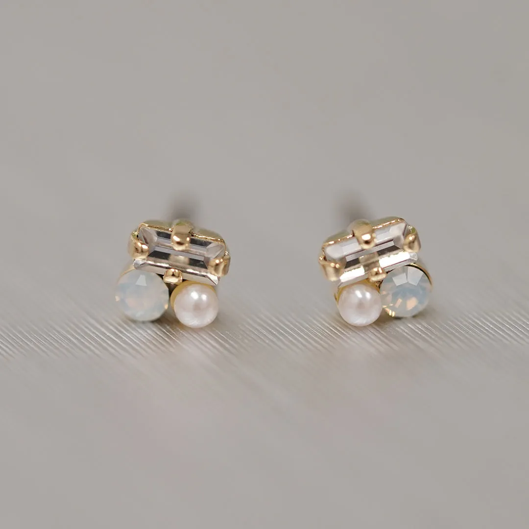 Beau- Rectangular Sparkling Halo Earrings Studs