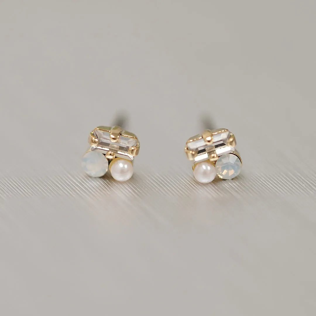 Beau- Rectangular Sparkling Halo Earrings Studs