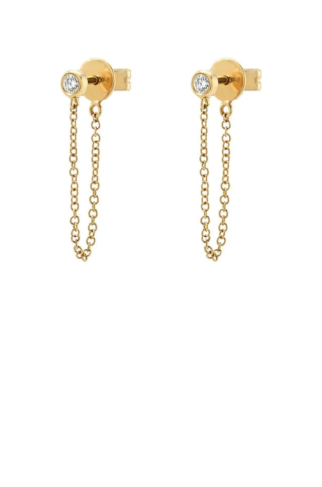 Bezel Diamond Stud Chain Earring