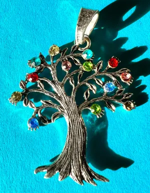 Big 6cm Crystal Adorned Silver Tone Tree Pendant or Necklace