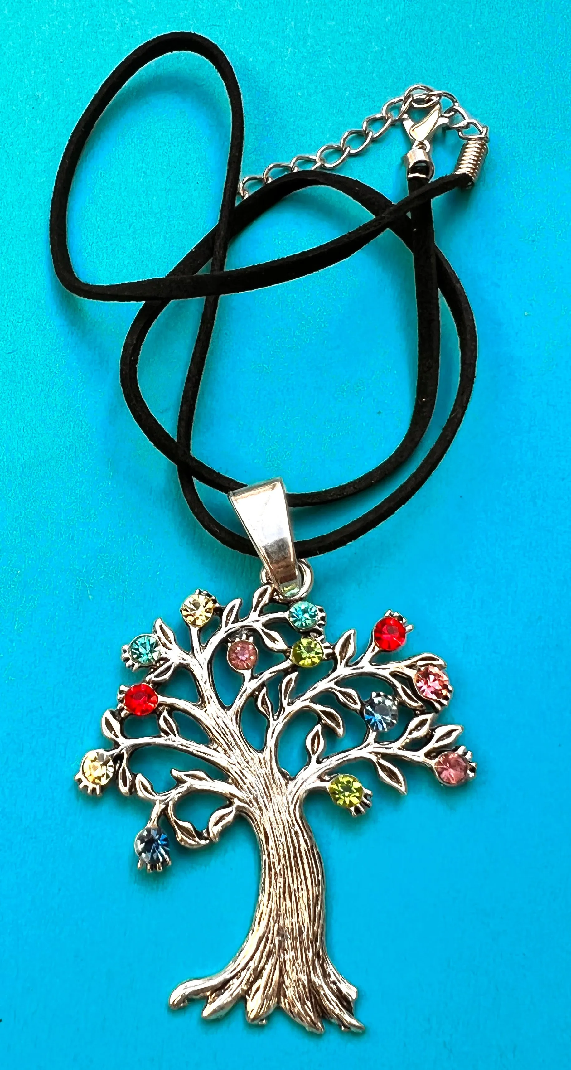 Big 6cm Crystal Adorned Silver Tone Tree Pendant or Necklace
