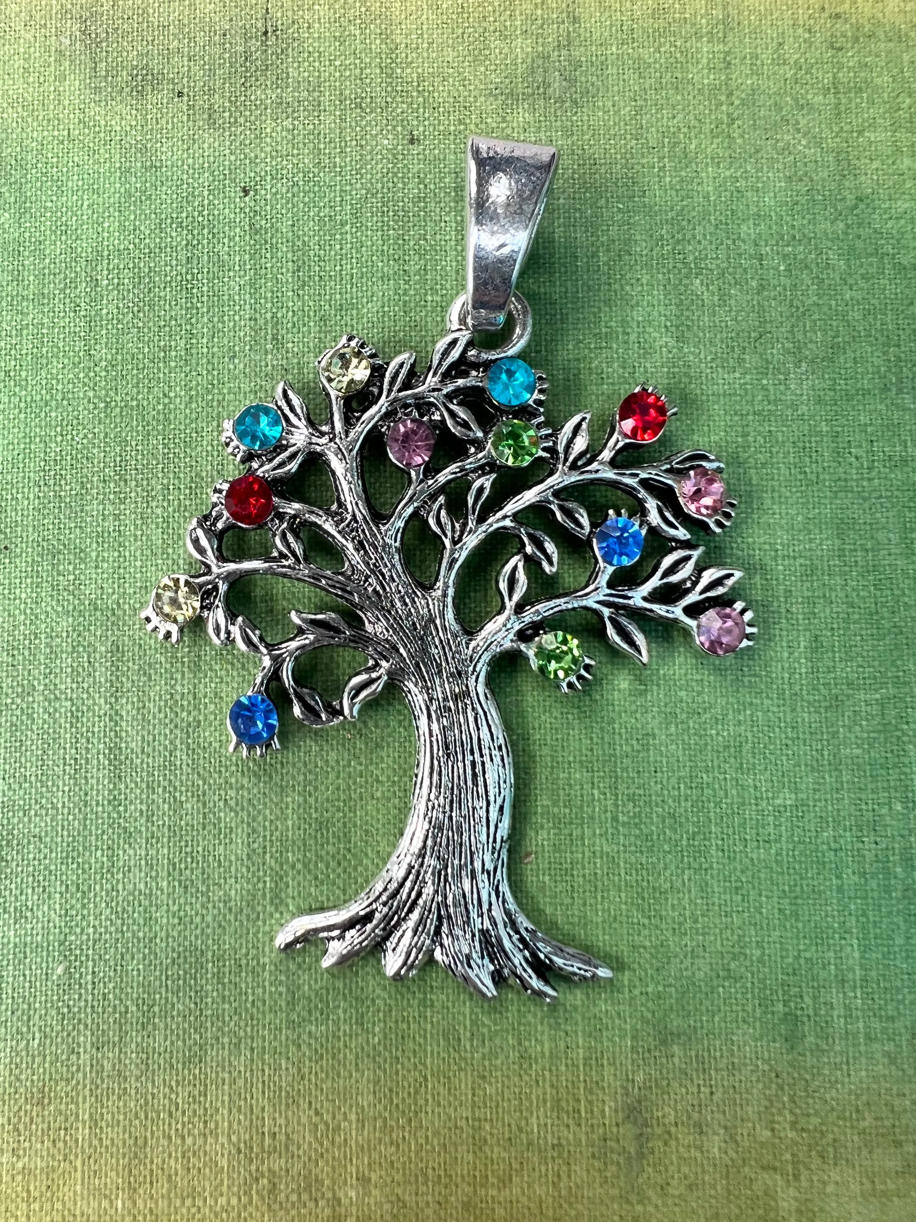Big 6cm Crystal Adorned Silver Tone Tree Pendant or Necklace