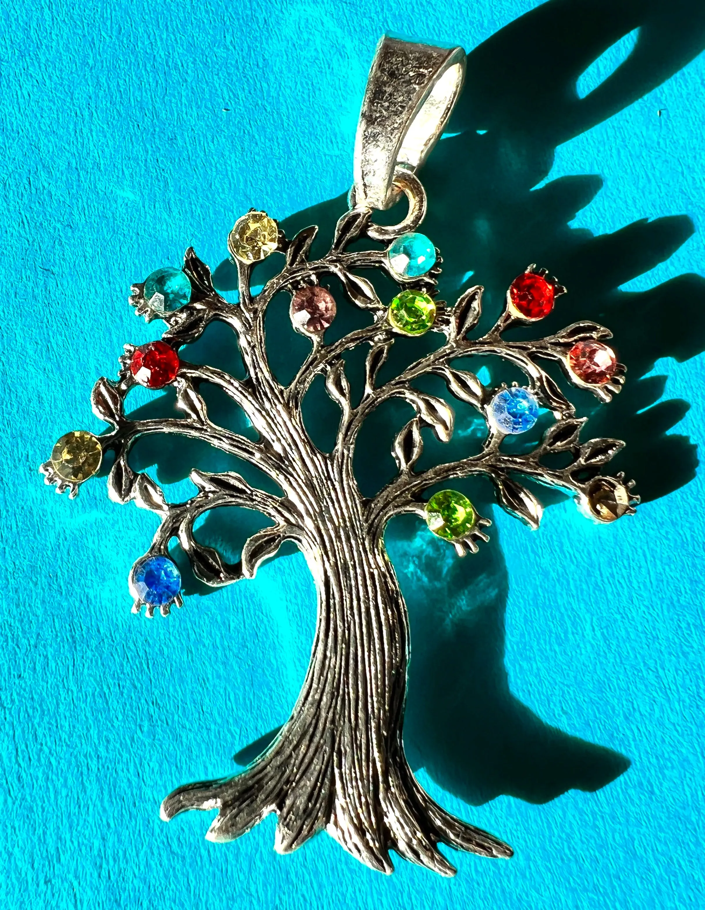 Big 6cm Crystal Adorned Silver Tone Tree Pendant or Necklace