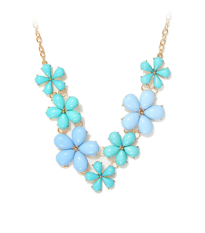Big Flower Choker Necklace Pink Blue Colorful Glod Chain Plant Resin Statement Necklaces&Pendant For Women Fashion Jewelry