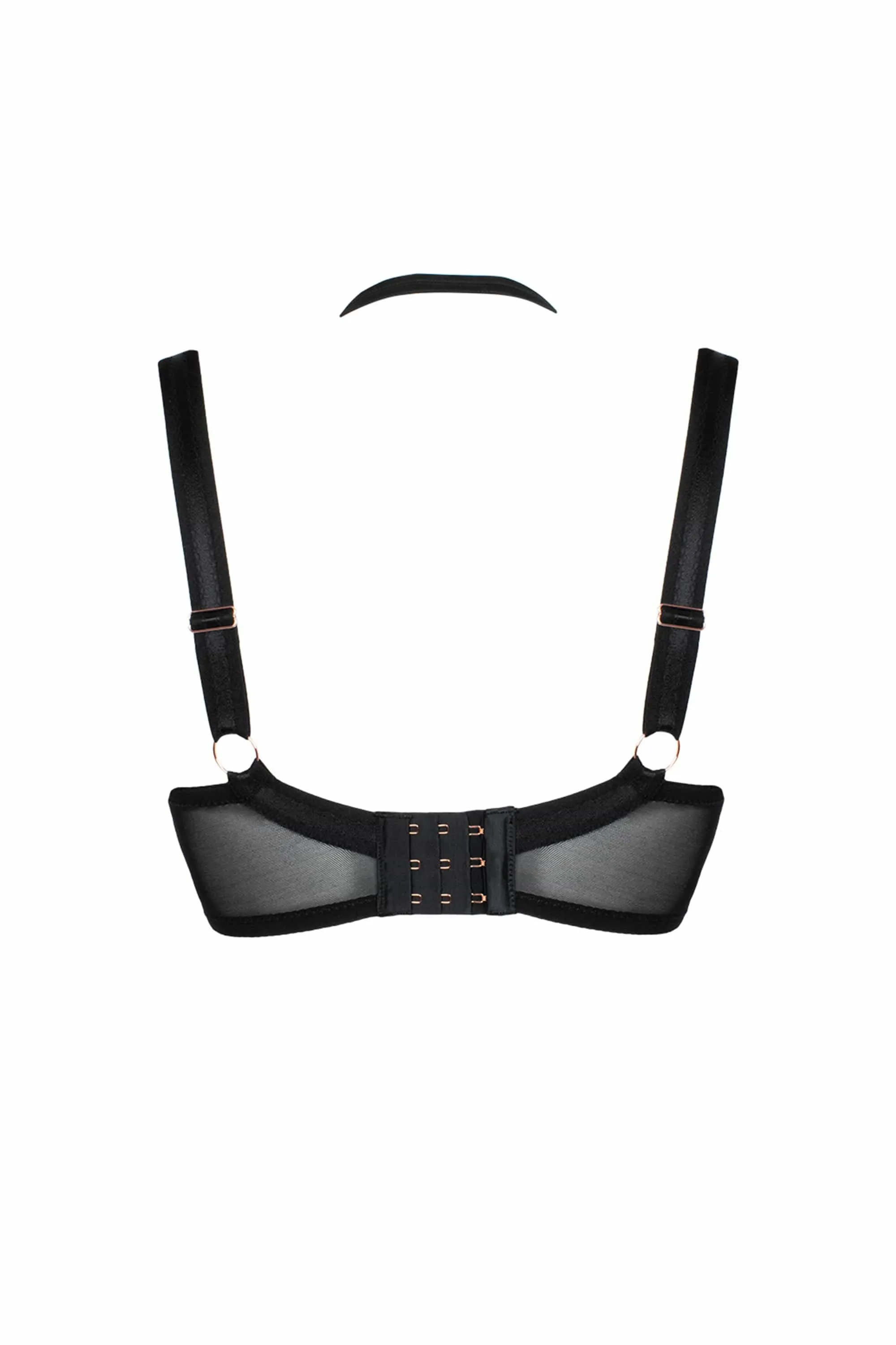 Black Harnessed Padded Half Cup Bra