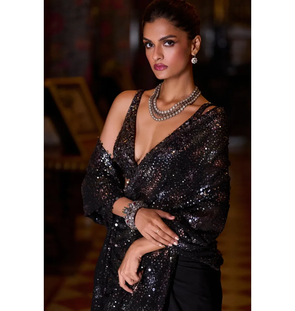 Black Multi-Coloured Sequin Sari