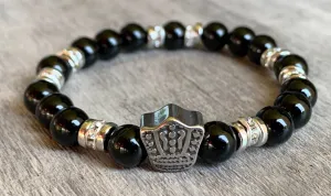 Blake Handmade Obsidian Expandable Bracelet with Crown Charm