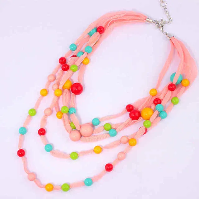 Bohemian Jewelry Multilayer Resin Bead Necklace for Women as Sweater Accessories