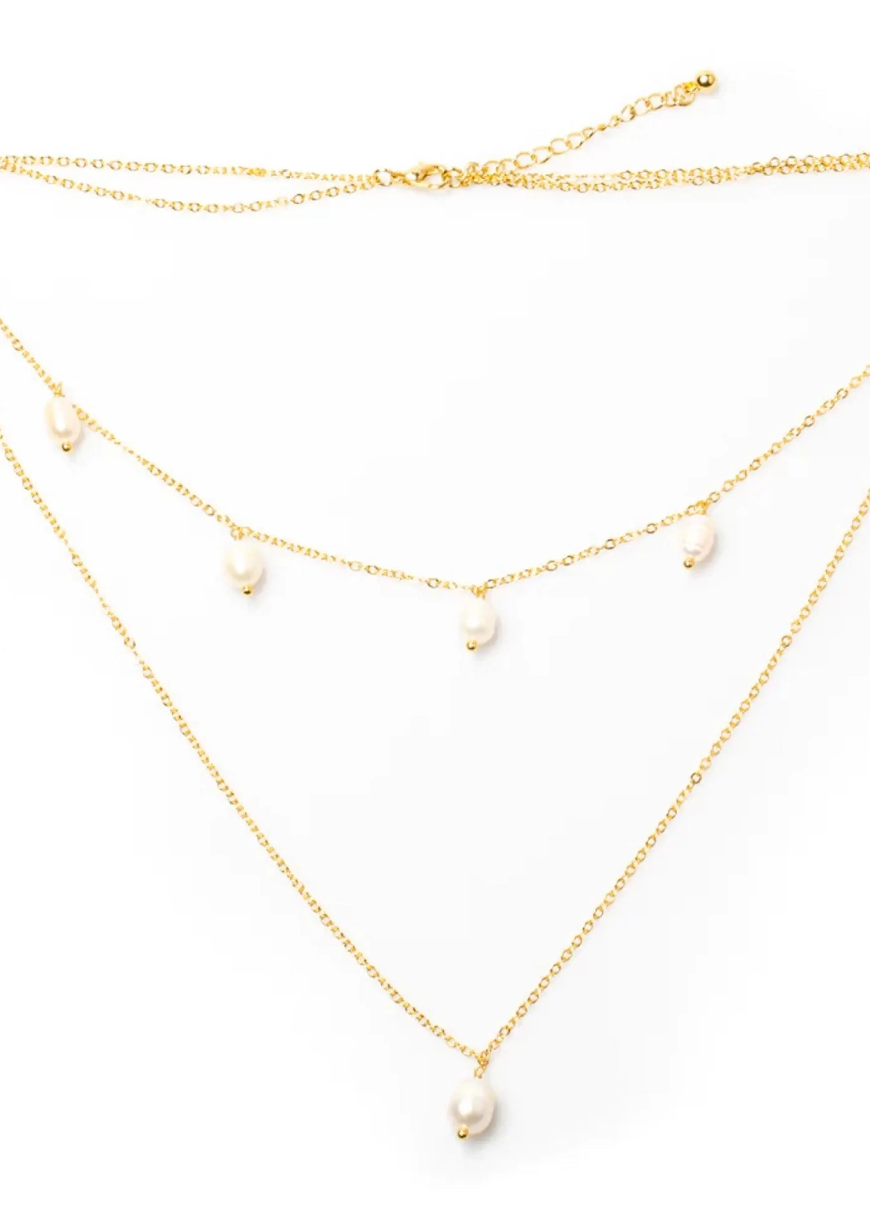 Double Strand Pearl & Chain Necklace