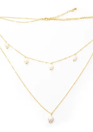 Double Strand Pearl & Chain Necklace