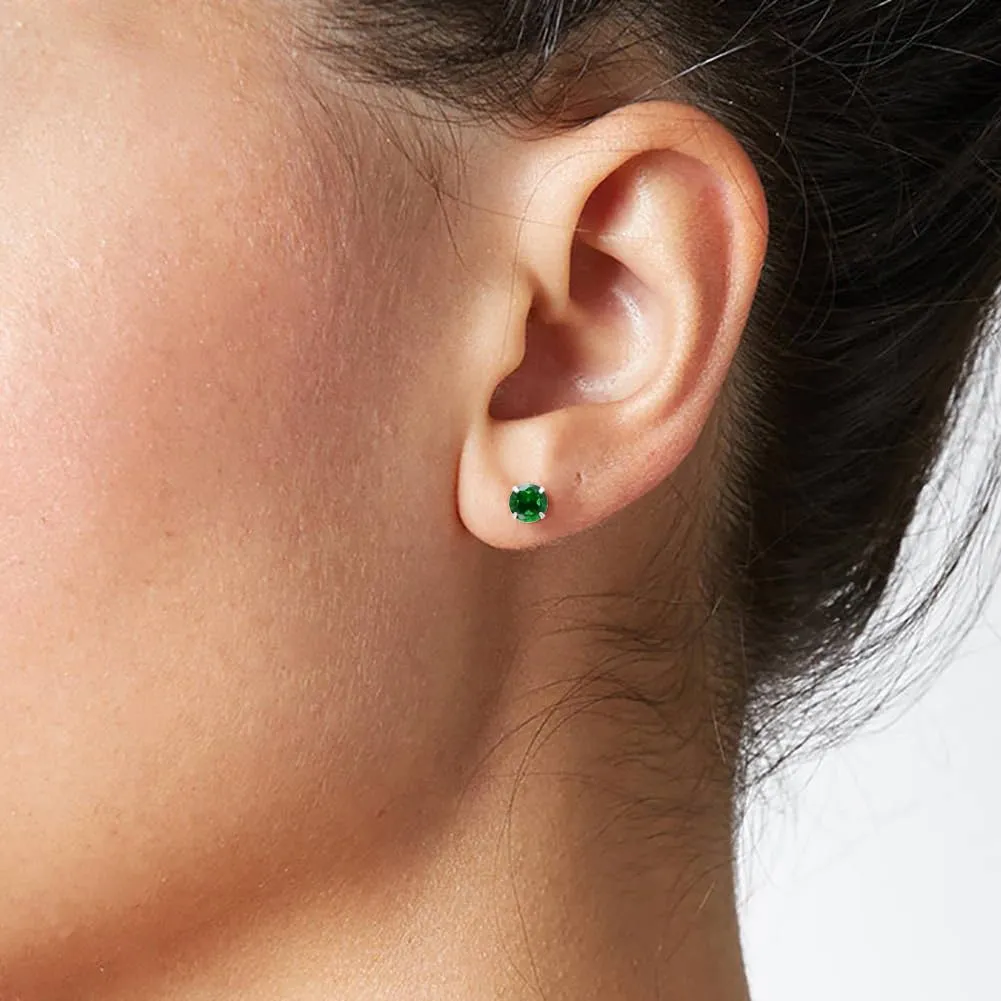 Emerald Green Cubic Zirconia Studs 3 mm/Sterling Silver Earrings for Women