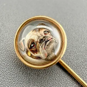 Estate 14K R Gold 3.61ct Rock Crystal Bulldog Stick Pin