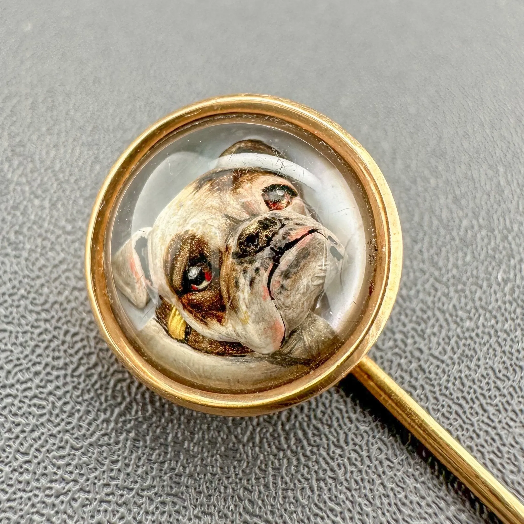 Estate 14K R Gold 3.61ct Rock Crystal Bulldog Stick Pin