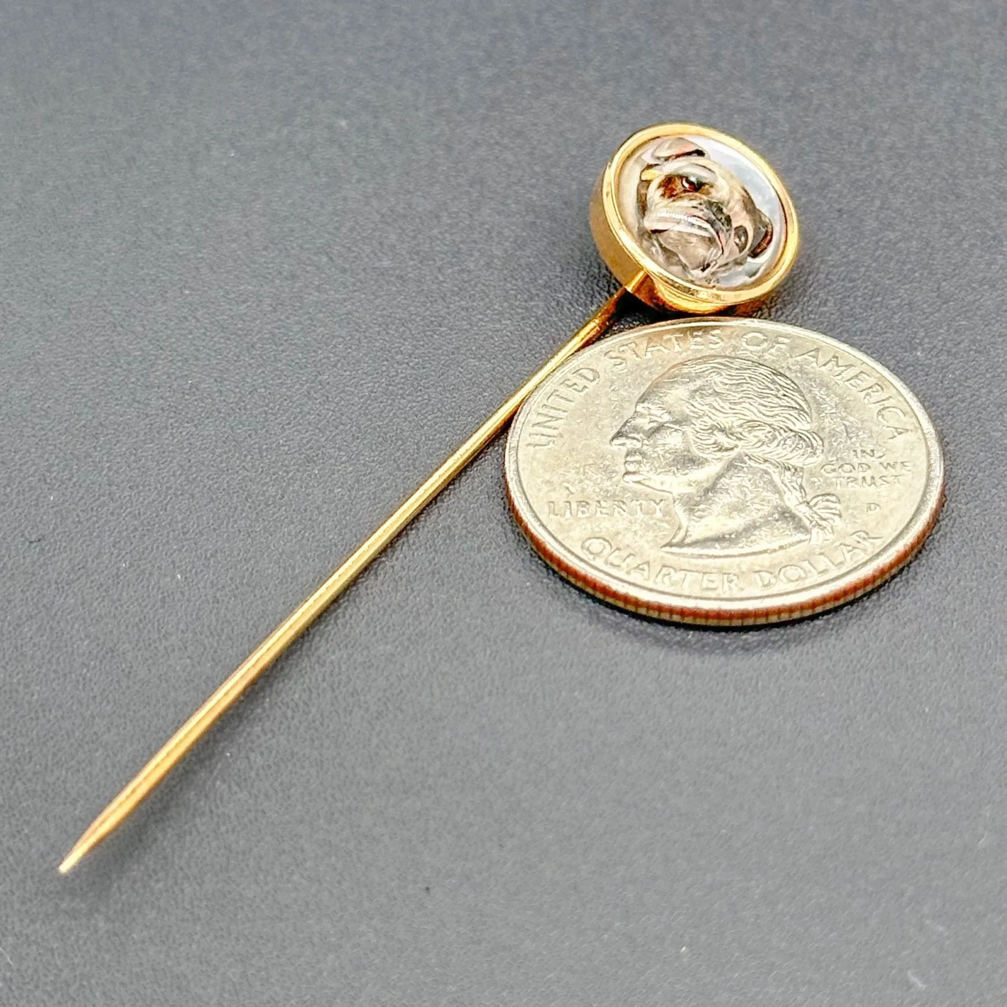 Estate 14K R Gold 3.61ct Rock Crystal Bulldog Stick Pin