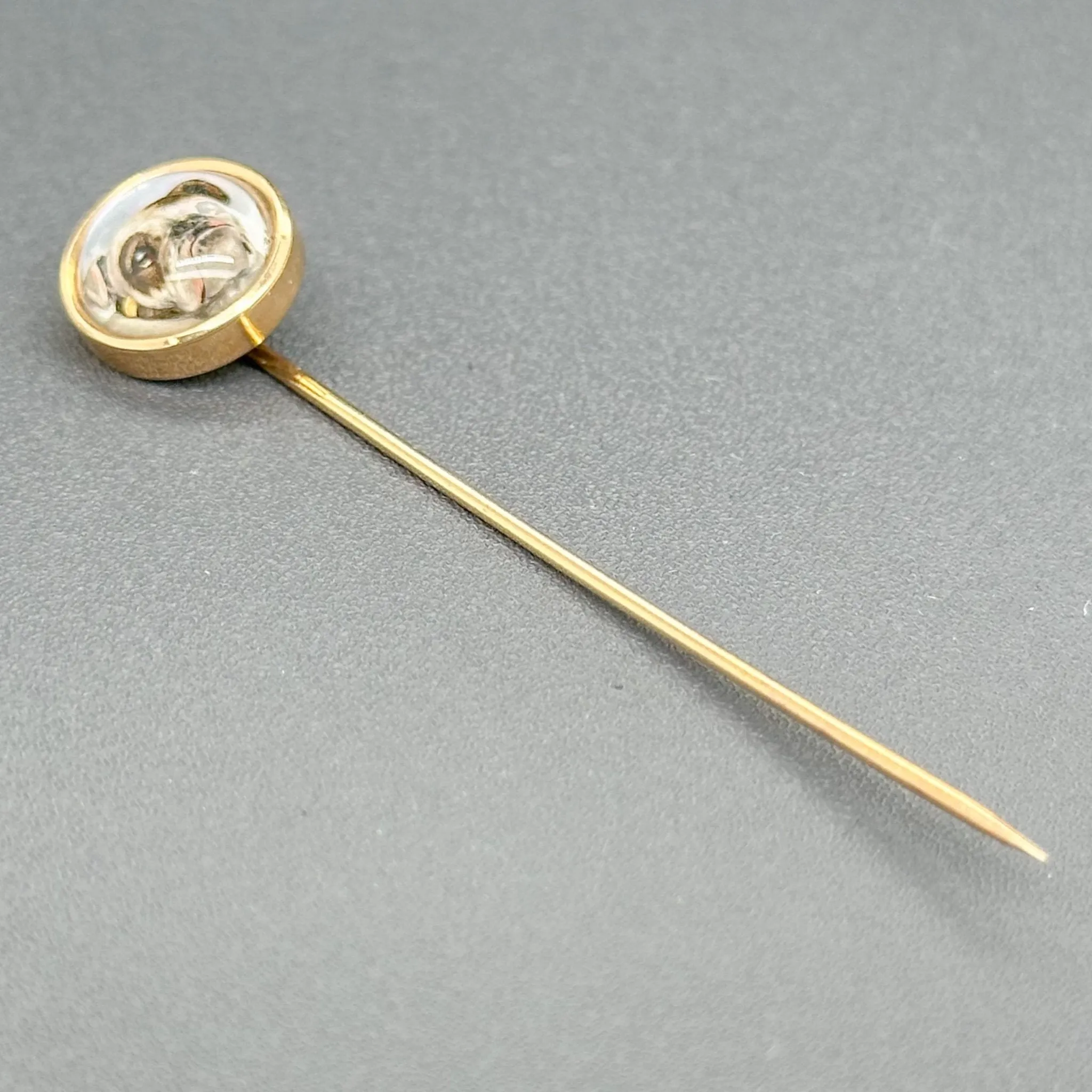 Estate 14K R Gold 3.61ct Rock Crystal Bulldog Stick Pin
