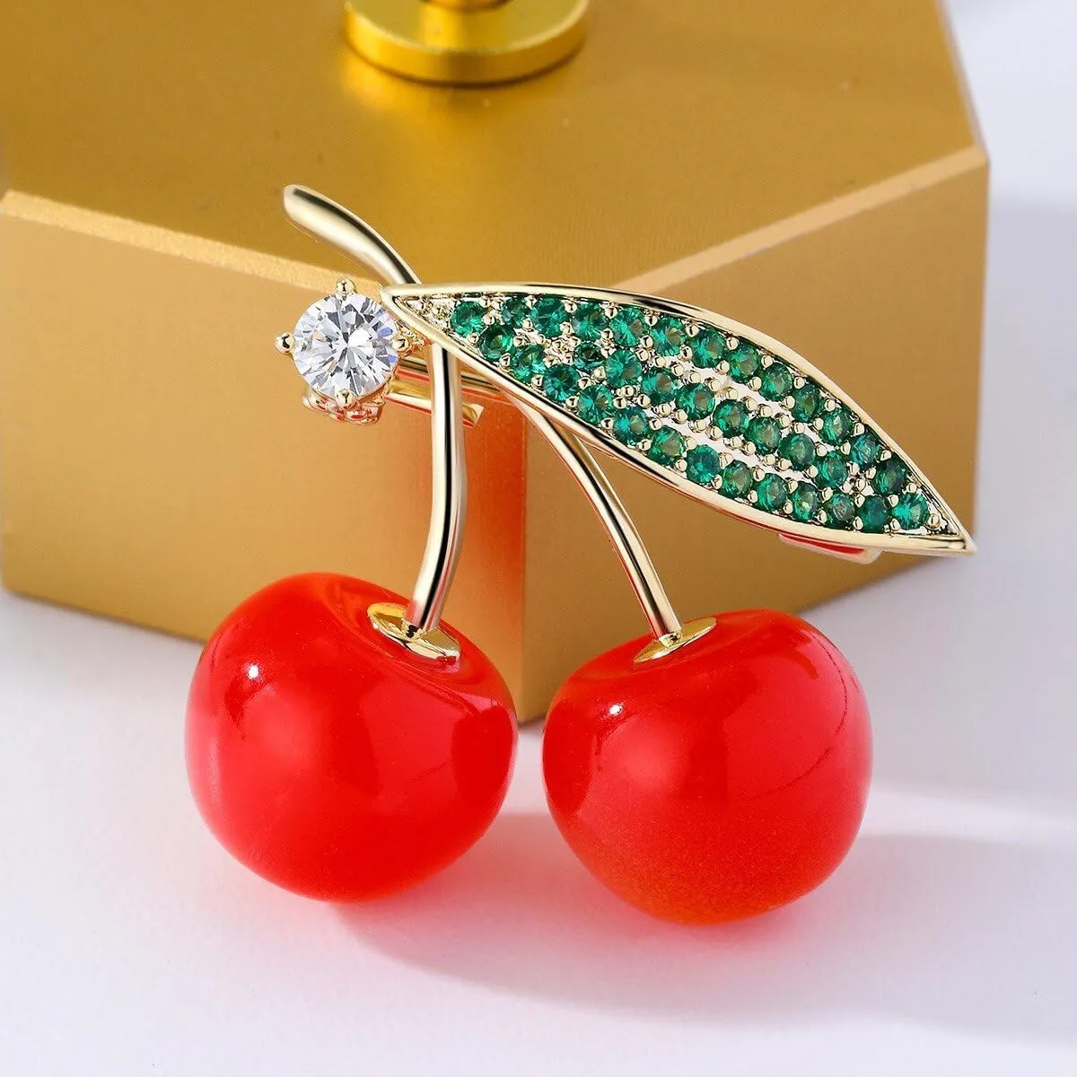Fruit Brooch Austrian Crystal Rhinestone Brooch 18K Gold Plated Birthstone Lapel Pin Jewelry Birthday Gifts for Women Men