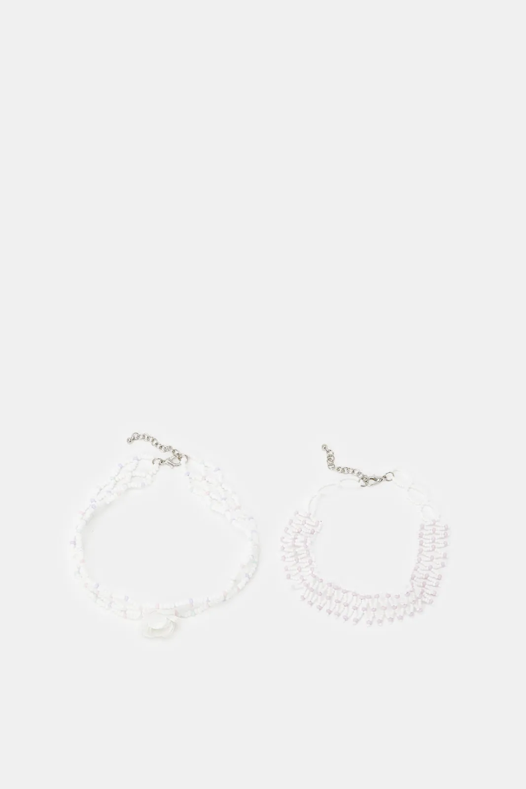 Girls White Embellished Choker Set (2 Piece)