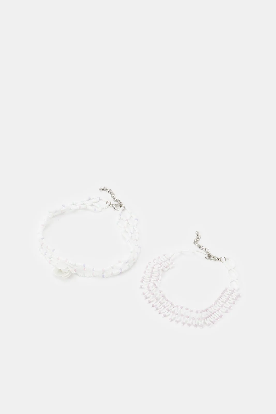 Girls White Embellished Choker Set (2 Piece)