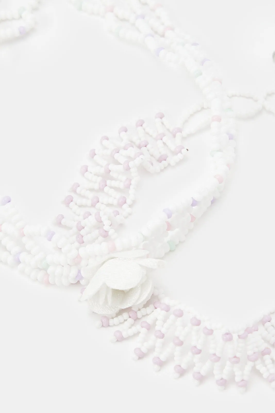 Girls White Embellished Choker Set (2 Piece)