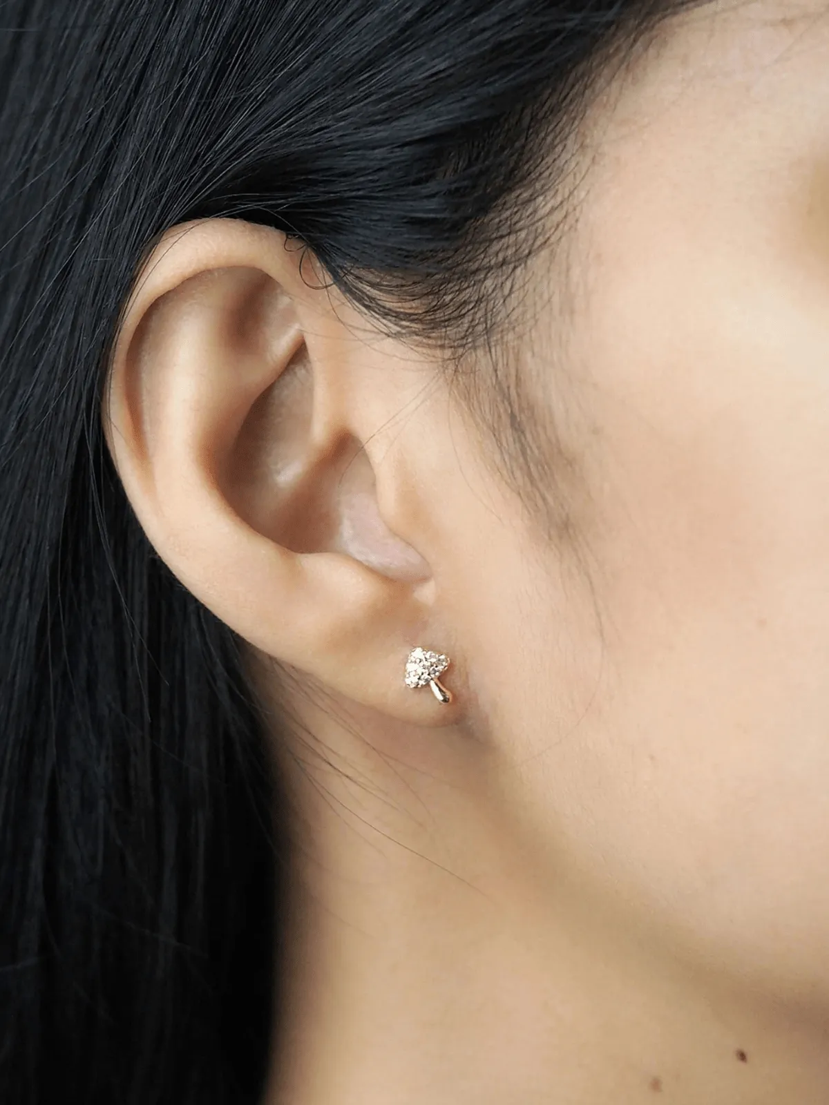 Gold Mushroom Post Earrings with Clear CZ