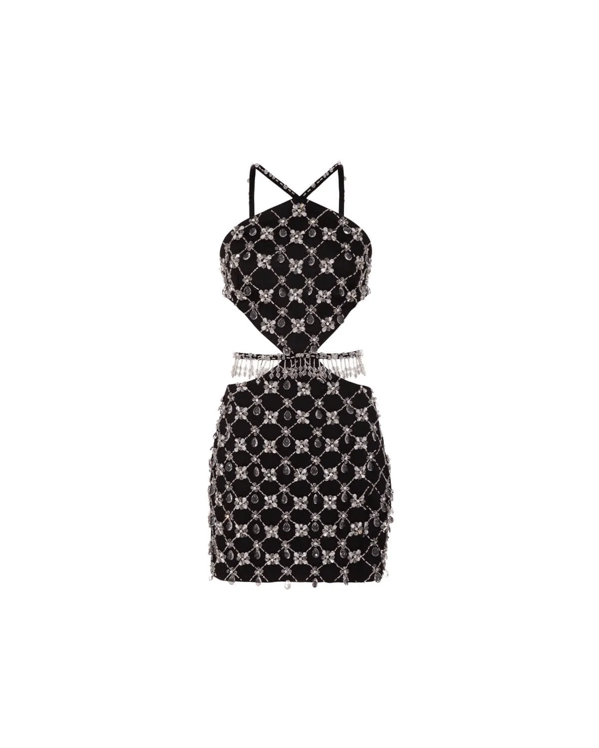 Hand-Beaded Halterneck Mini Dress