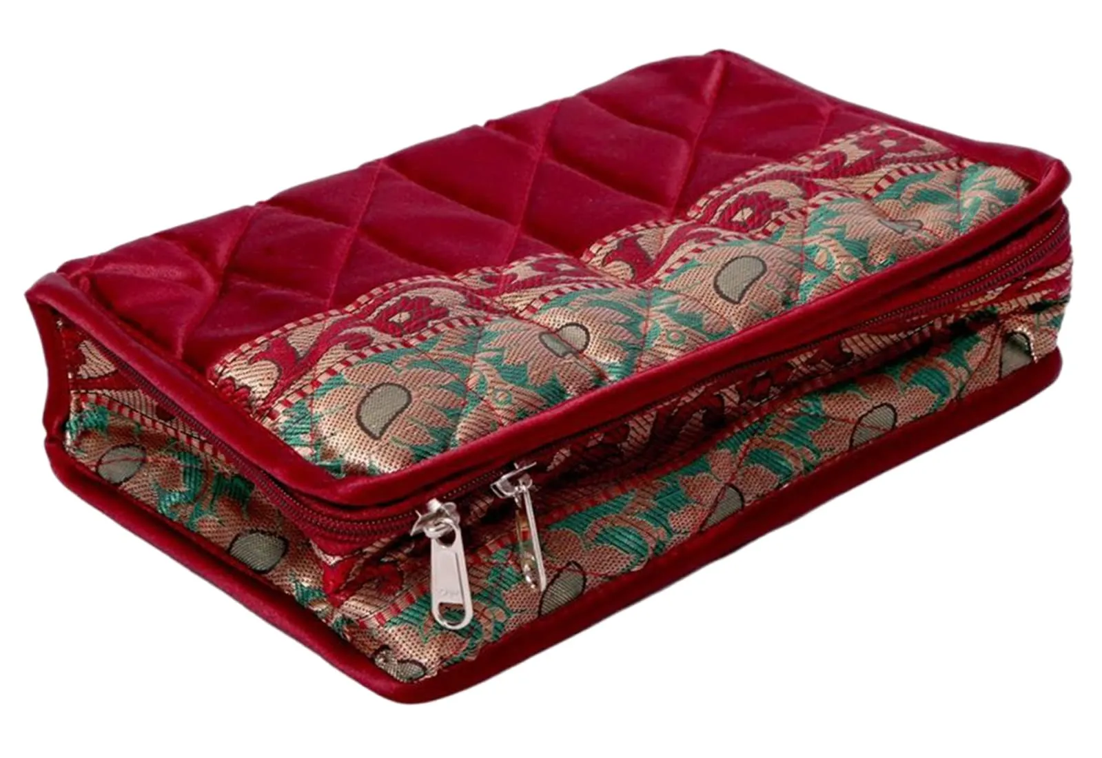 Heart Home Portable Jewellery Organizer With 4 Tranasparent Pouches For Keeps Your Jewellery,Earrings, Necklaces Organized, Pack of 2 (Maroon)-HS43HEARTH25826