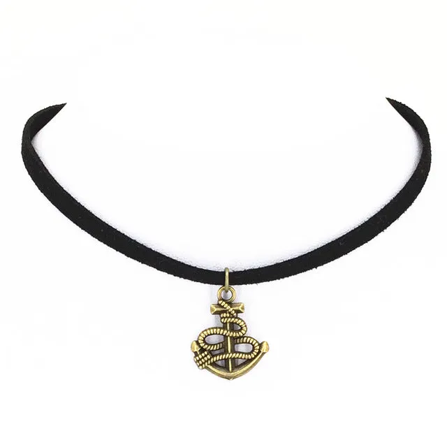 Hot new fashion torques Plain Black Velvet Ribbon statement Alloy Pendant Chokers Necklace women 2016 jewelry Gift free shipping