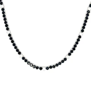 Ibiza Black   Clear CZ’s 3 Prong Tennis Necklace (Silver Mounting)