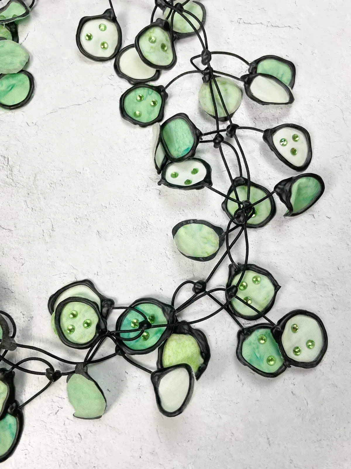 Ink Necklace, Soft Green with Crystals