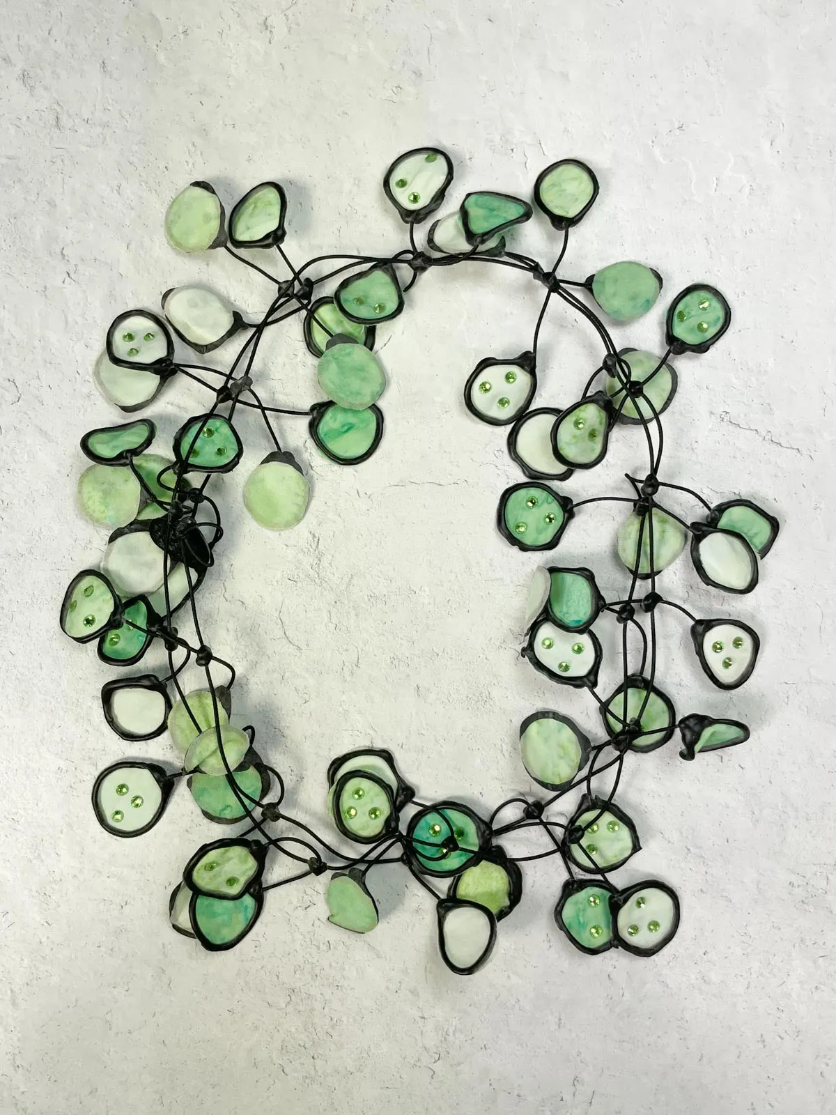 Ink Necklace, Soft Green with Crystals